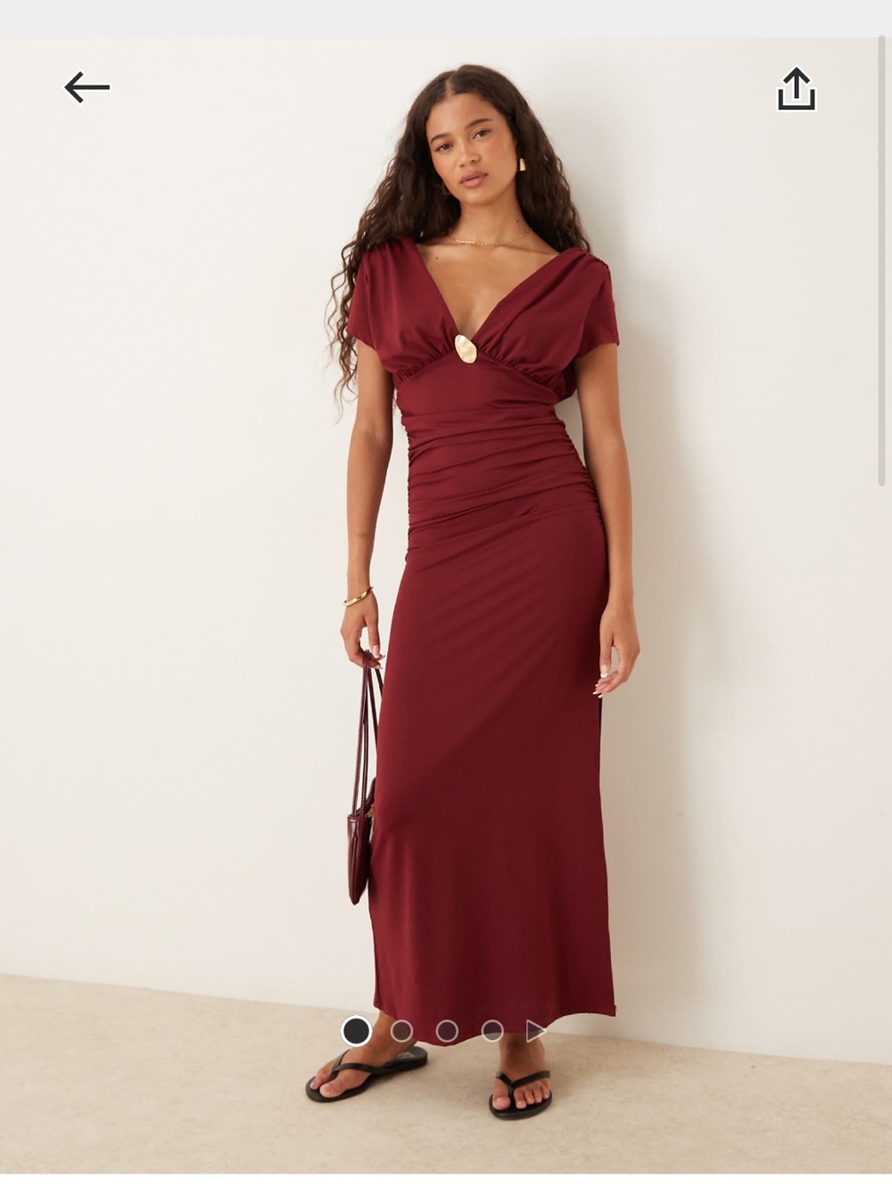 ASOS Deep V Burgundy Maxi Dress with Ring Detail